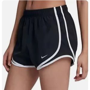 Nike running shorts, lined, 3 inch inseam, drawstring, black/white, size small